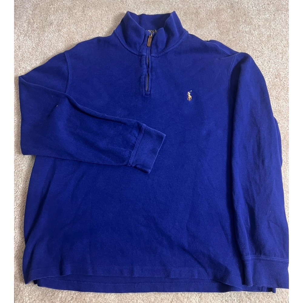 Polo Ralph Lauren Mens XL Estate‎ Rib Quarter Zip 1/4  Pullover Sweater Blue